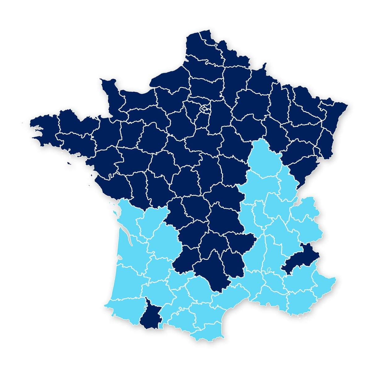 Carte des 32 départements couverts par Résoborvo pour la recherche et la réparation de fuite de piscine